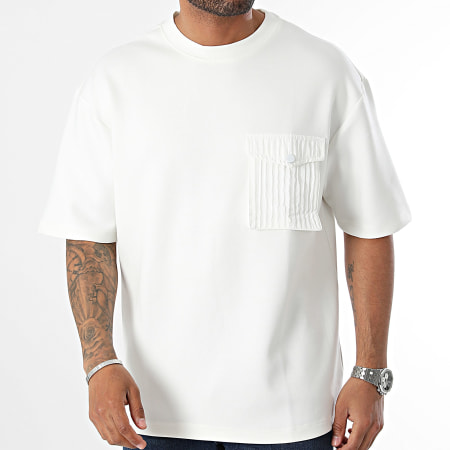 John H - Camiseta de bolsillo oversize blanca