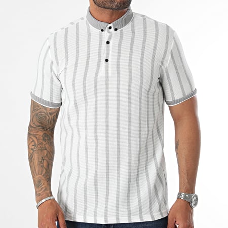 Mackten - Polo Manga Corta Rayas 0239 Blanco Gris