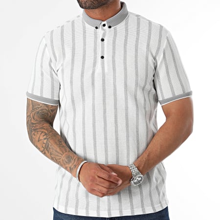 Mackten - Polo Manga Corta Rayas 0239 Blanco Gris