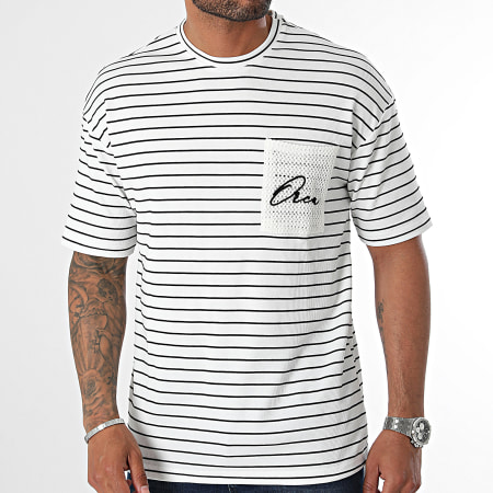 Mackten - Camiseta de rayas 0285 Blanco Negro