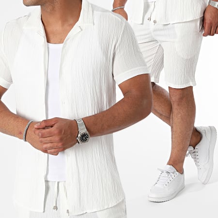 Mackten - Set camicia a maniche corte e pantaloncini da jogging a righe bianche