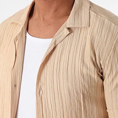 Mackten - Set camicia a maniche corte e pantaloncini da jogging a righe beige