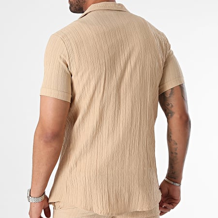 Mackten - Shirt met korte mouwen en beige gestreepte joggingshortset