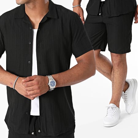 Mackten - Ensemble Chemise Manches Courtes Et Short Jogging A Rayures Noir