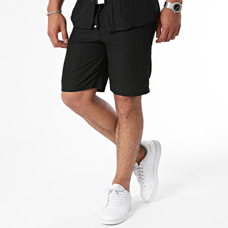 Mackten - Ensemble Chemise Manches Courtes Et Short Jogging A Rayures Noir