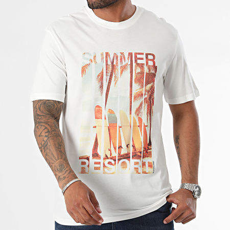 Only And Sons - Magdy Life Tee Shirt Bianco Arancione Blu Sky