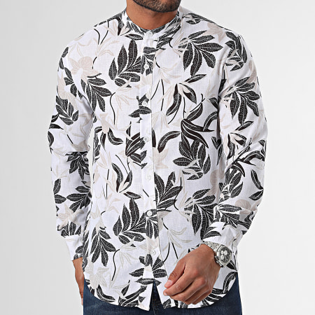 Uniplay - Camisa Manga Larga Floral Cuello Mao YC092 Blanco Negro Beige Floral