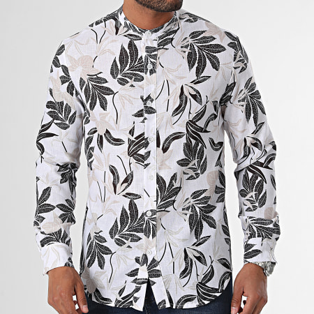 Uniplay - Camisa Manga Larga Floral Cuello Mao YC092 Blanco Negro Beige Floral