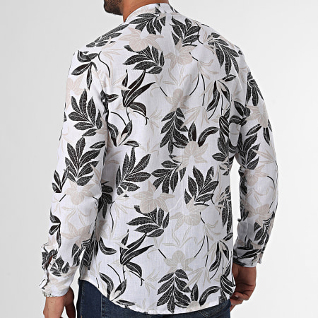 Uniplay - Camisa Manga Larga Floral Cuello Mao YC092 Blanco Negro Beige Floral