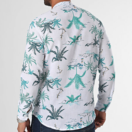 Uniplay - Camisa Manga Larga Floral Cuello Mao YC095 Blanco Verde