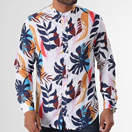 Uniplay - Camisa Cuello Mao Floral Manga Larga YC096 Blanco