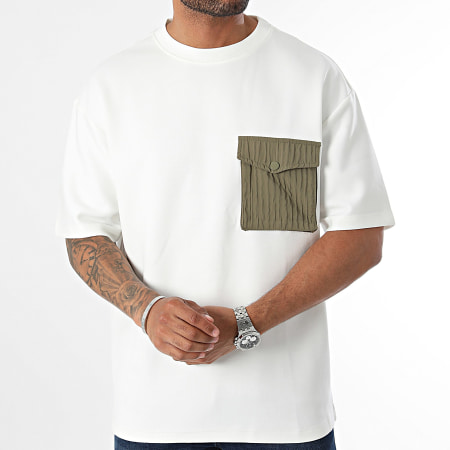 John H - Oversize Pocket Tee Shirt Blanco Verde Caqui