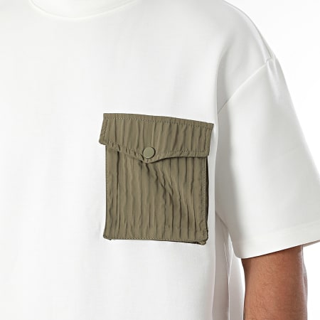 John H - Oversize Pocket Tee Shirt Blanco Verde Caqui