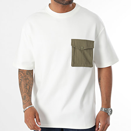 John H - Oversized Pocket Tee Shirt Wit Groen Khaki