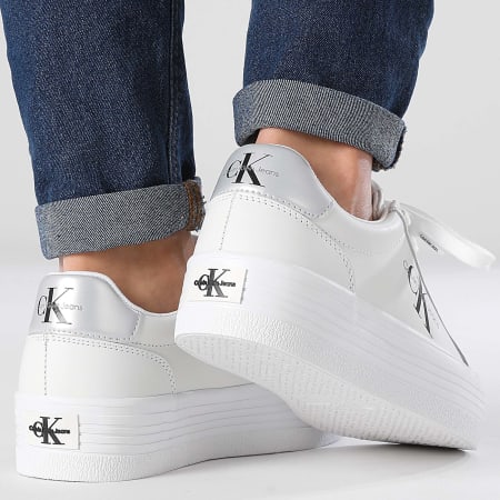 Calvin Klein - Zapatillas Vulc Platform Laceup YW0YW01474 Bright White Silver para mujer