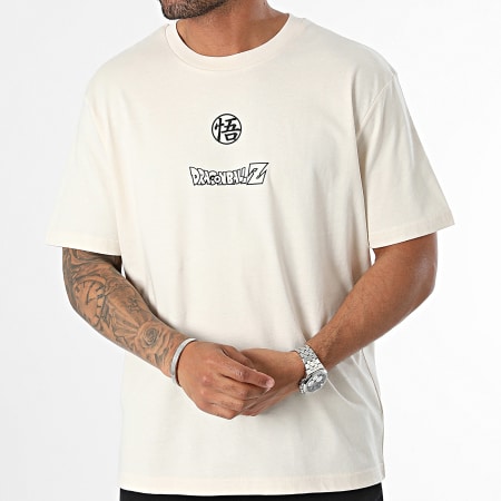 Dragon Ball Z - Camiseta oversize doble logo Goku beige negra