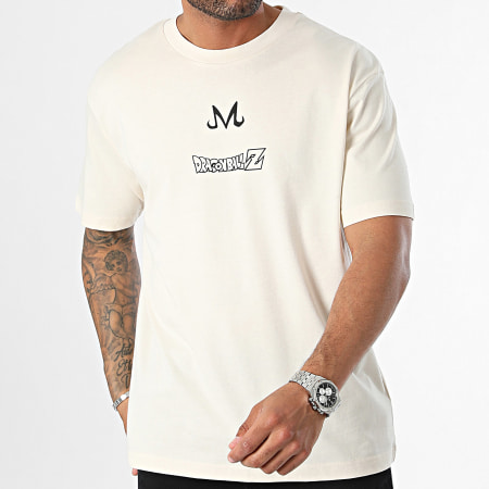 Dragon Ball Z - Camiseta Oversize Doble Logo Majin Beige Negra