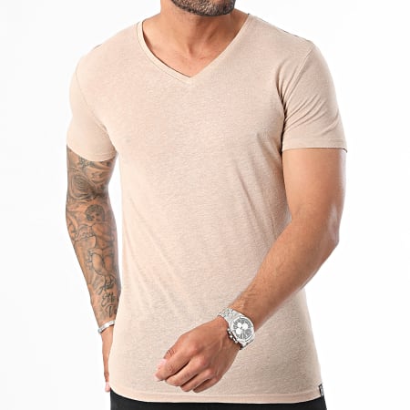 Paname Brothers - T-shirt beige con scollo a V