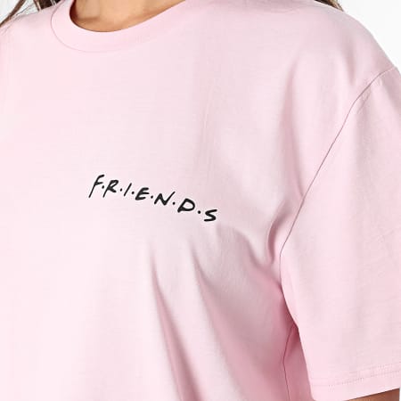 Friends - Tee Shirt Oversize Large Femme But First Coffee Back Rose