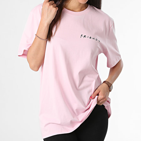 Friends - Tee Shirt Oversize Large Femme But First Coffee Back Rose