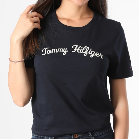 Tommy Hilfiger - Camiseta Reg Script 2589 Azul Marino, Mujer