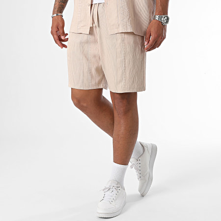 2Y Premium - Conjunto de camisa de manga corta y pantalón corto de jogging beige