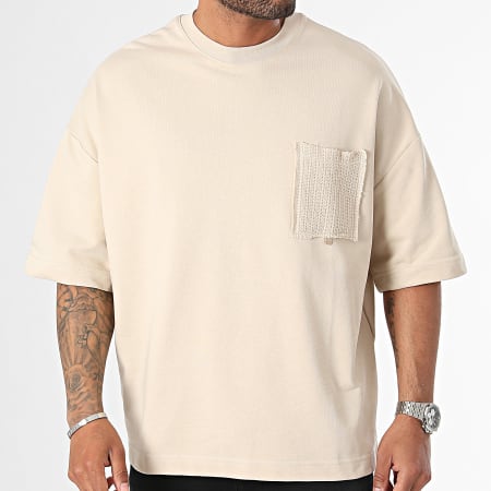 2Y Premium - Camiseta de bolsillo oversize beige