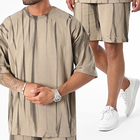 2Y Premium - Set di maglietta oversize beige e pantaloncini da jogging