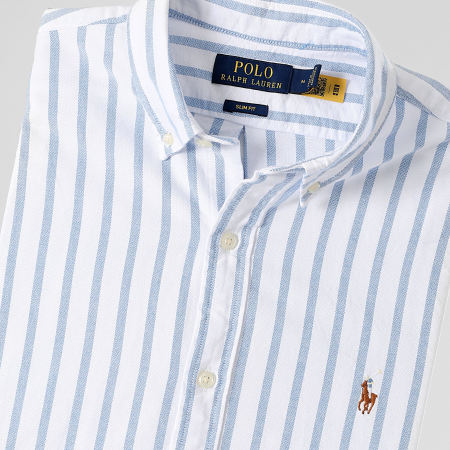 Polo Ralph Lauren - Camicia a maniche lunghe a righe Original Player Bianco Azzurro