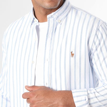 Polo Ralph Lauren - Camicia a maniche lunghe a righe Original Player Bianco Azzurro