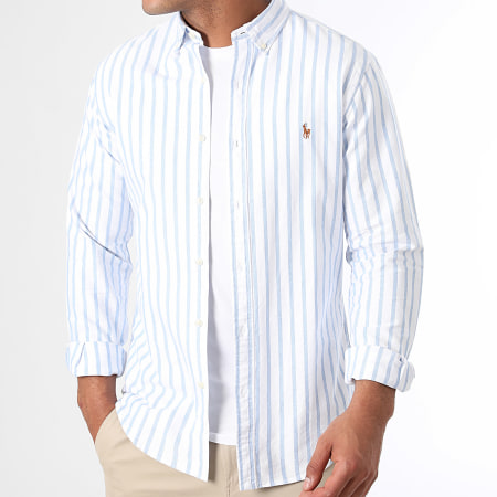 Polo Ralph Lauren - Camisa Manga Larga Rayas Slim Original Player Blanco Azul Claro