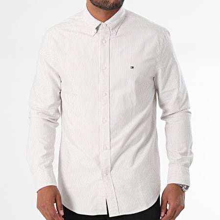 Tommy Hilfiger - Heritage Oxford Stripe Camisa Manga Larga 6238 Beige Blanco