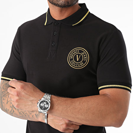 Versace Jeans Couture - Polo Korte Mouw Vembleem Goud Geborduurd 77GAGT00-CJ01T Zwart Goud