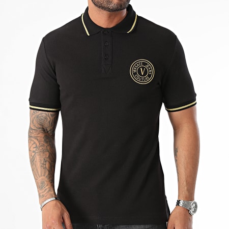 Versace Jeans Couture - Polo Korte Mouw Vembleem Goud Geborduurd 77GAGT00-CJ01T Zwart Goud