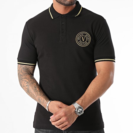 Versace Jeans Couture - Polo Korte Mouw Vembleem Goud Geborduurd 77GAGT00-CJ01T Zwart Goud