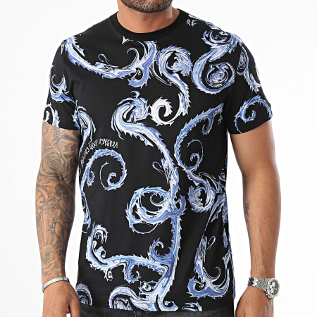 Versace Jeans Couture - Camiseta Jers Co Print Cromo Couture 76GAH6S0 Negro Azul Claro Renacimiento