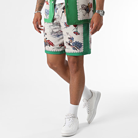 Classic Series - Camicia a maniche corte e pantaloncini da jogging verde beige Multi Set