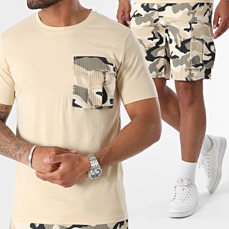 Classic Series - Conjunto de camiseta de camuflaje beige y pantalón corto cargo