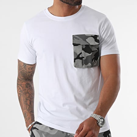 Classic Series - Conjunto de camiseta de camuflaje blanca gris y pantalón corto cargo