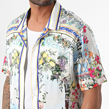 Classic Series - Camisa blanca floral de manga corta