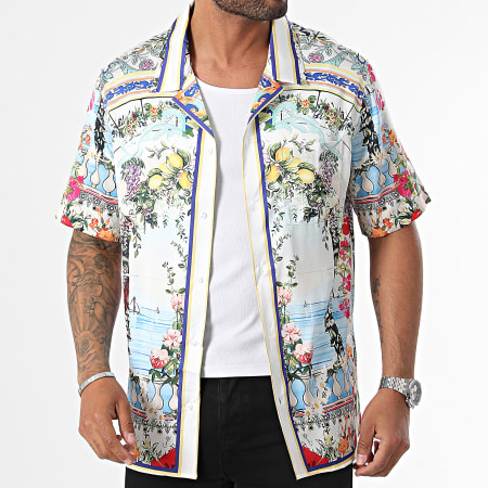 Classic Series - Camisa blanca floral de manga corta