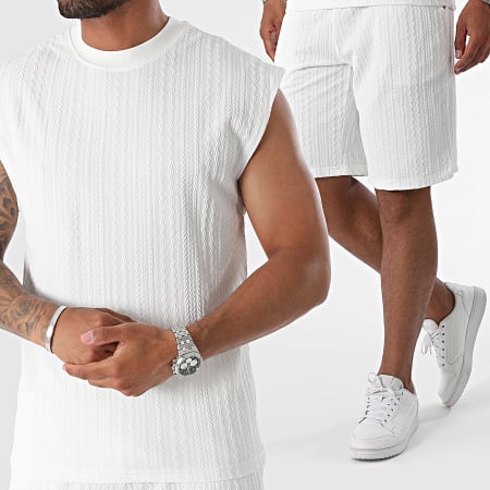 Classic Series - Conjunto de camiseta blanca de tirantes y pantalón corto de jogging