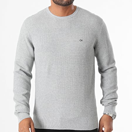 Calvin Klein - Sweat Crewneck Waffle Structure 3031 Gris Chiné