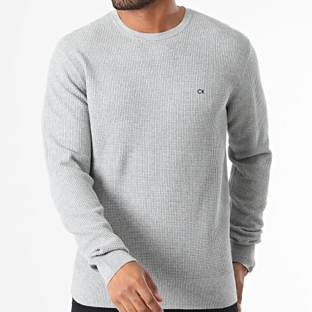 Calvin Klein - Sudadera con cuello redondo Waffle Structure 3031 Gris jaspeado