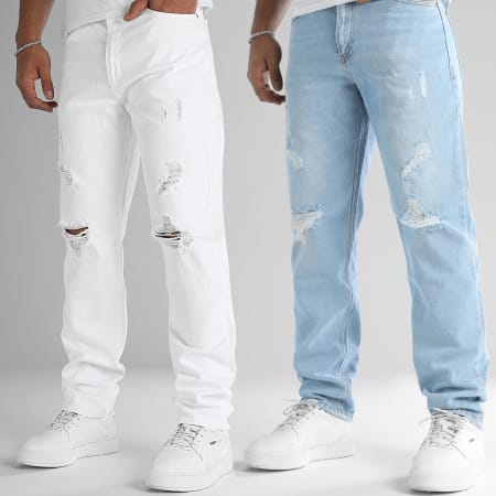 LBO - Set di 2 jeans relaxed fit con lavaggio Destroy 2506 2778 Blu Bianco