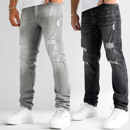 LBO - Set di 2 jeans dal taglio regolare con Destroy 2674 2892 Denim Grigio Chiaro Nero