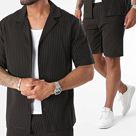 MTX - Set camicia nera a maniche corte e pantaloncini da jogging a righe