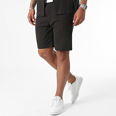 MTX - Set camicia nera a maniche corte e pantaloncini da jogging a righe