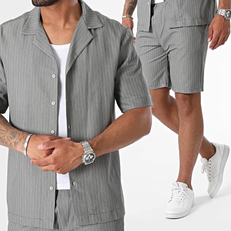 MTX - Ensemble Chemise Manches Courtes Et Short Jogging A Rayures Gris