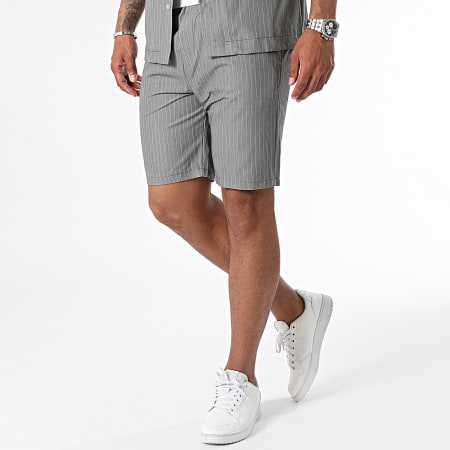 MTX - Conjunto de camisa de manga corta y pantalón corto de rayas grises